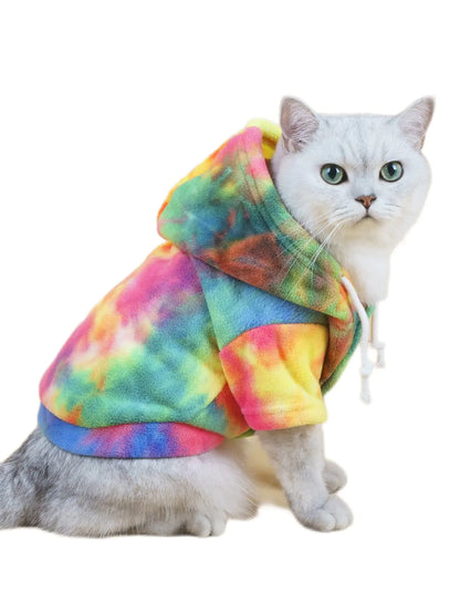 QWINEE Dog Coat Dog Hoodie Tie Dye Warm Winter Coat Sweatshirt Dog Clothes for Cat Puppy Small Medium Dog Multicolor S