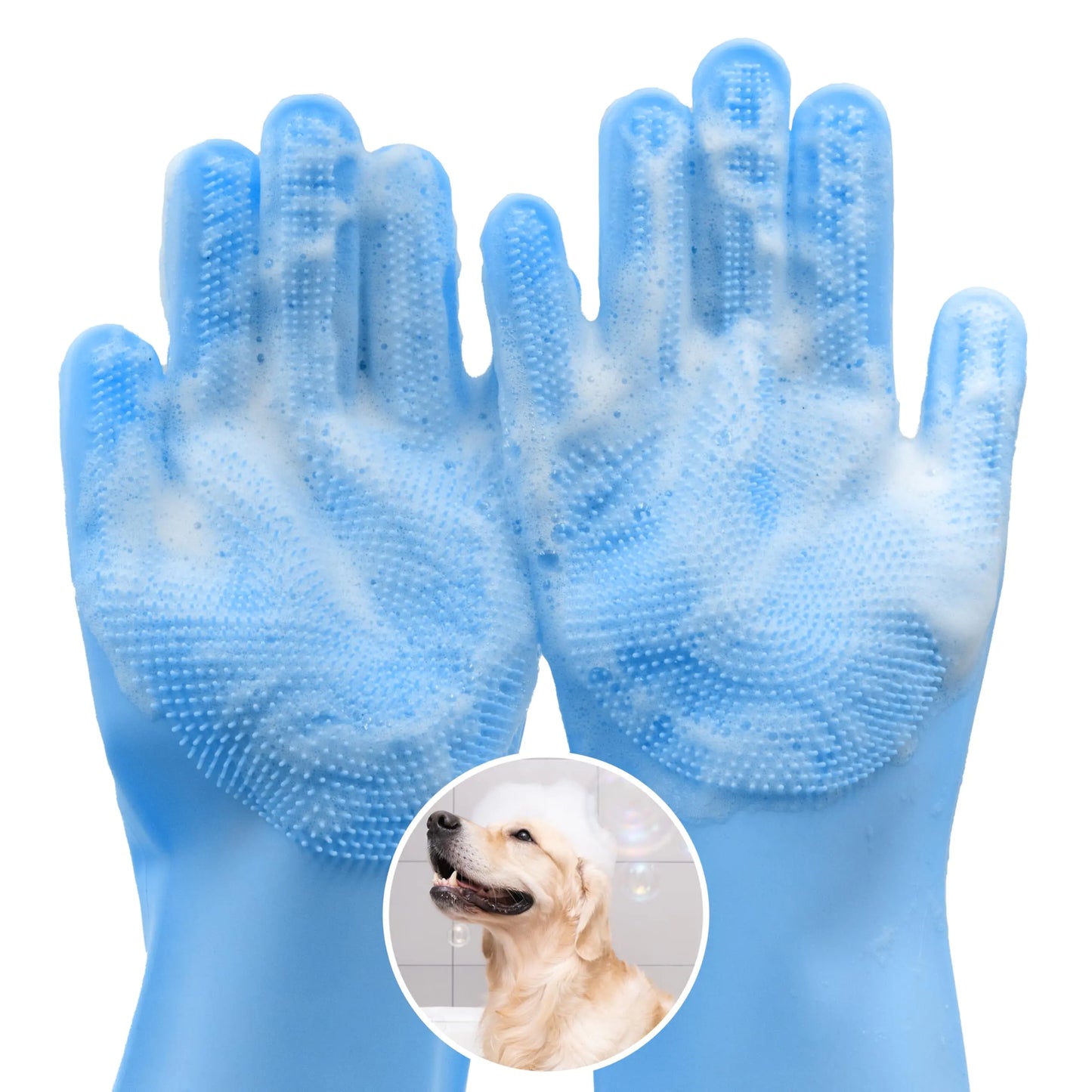 Maiiu Pet Grooming Gloves—Heat Resistant Dog Washing Gloves with High-Density Teeth Dog Bath Scrubber with Enhanced Five Finger Design Silicone Gloves for Dogs and Cats Bathing Massage (Blue)