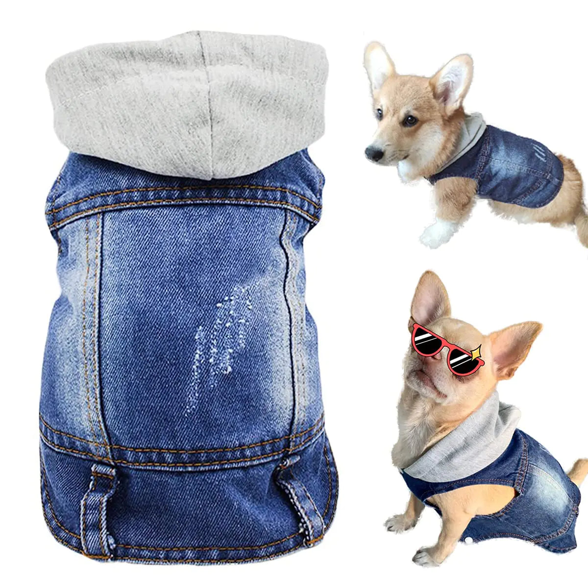 Pet Clothes Dog Jeans Jacket Cool Blue Denim Hoodie Coat Puppy Clothing Shirt Costume Doggy Vintage Lapel Vest Dog Classic T-Shirt Apparel for Small Medium Dogs Cats (Blue X-Large)