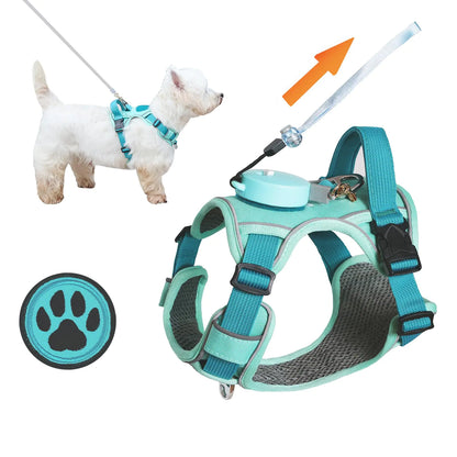 Dog Harness for Small Dogs up to 16lbs 3-in-1 No Pull Lightweight Harness with 6.6ft RetractableWearable Leash SetFront ClipHandleReflective Dog Vest with PatchWrist StrapFree Hand Leash-Blue