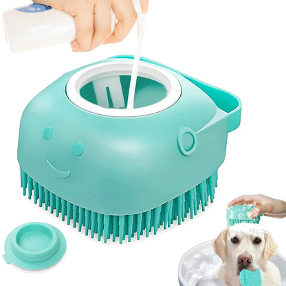 Generic Pet Dog Bath Brush Gentle Soap Dispenser Massaging Bath Grooming Soft Silicone(Blue)