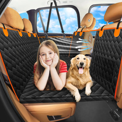 Back Seat Extender for Dogs Hard Bottom Holds 450lbs Sturdy Dog Car Seat Cover for Back Seat Waterproof and Non-Slip Pets Backseat Protector with Mesh Window and Storage Pocket for Car SUV