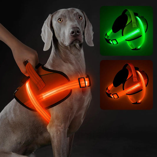 Light Up Dog Harness No-Pull Led Dog Harness Rechargeable Reflective Glow in The Dark Dog Vest Harness Adjustable & Comfort Padded Lighted Dog Harness for Safety Night Walking (Orange S)