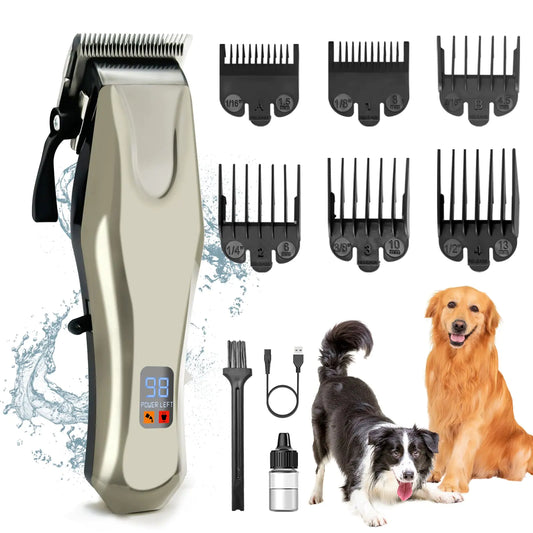 KIKETECH Dog Clippers for Grooming Professional - Rechargeable Dog Trimmer for Thick Heavy Coats LCD Display Cat Trimmer Low Noise Pet Shaver for Dog Cats Rabbits and Other Pets Gold