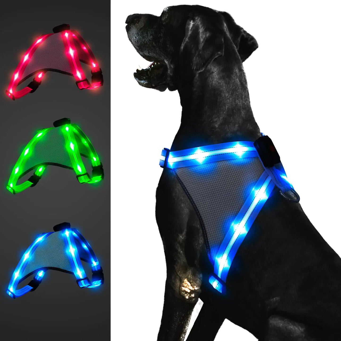 ChalkLit Light Up Dog Harness Reflective Led Dog Harness Glow-in-The-Dark for Night Walking USB Rechargeable Lighted Dog Safety Vest (Blue Small)