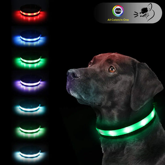 Light Up Dog CollarsSafety LED Dog Collars USB Rechargeable 7 Changing Colors Glow in The Dark Dog Walking LightNeon Adjustable Safety Buckle Lighted Dog Collar for Small/Medium/Large Dogs XL Size