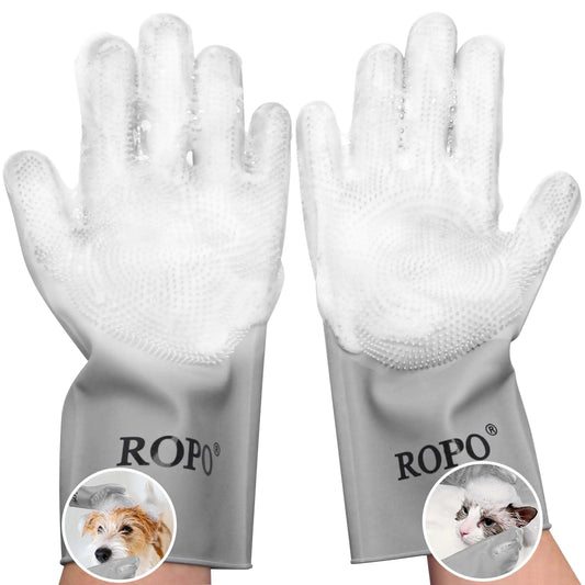 ROPO silicone gloves for pet grooming multi-functional gloves for pet hair shedding bathing and massage (Grey)