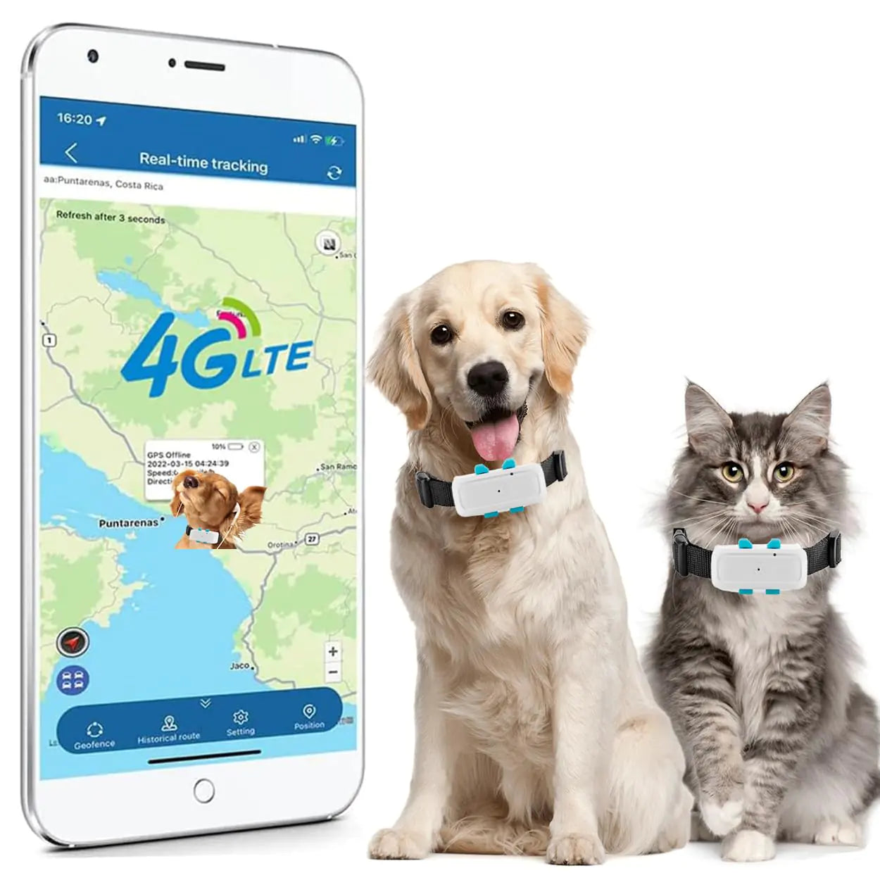 GPS Tracker for Dogs Cats Waterproof Pet Tracker for Android and iOS Phones Animal GPS Locator 4G Real-Time Tracking Monitor Device with GeoFence Sound and Light Alarm TK911Pro