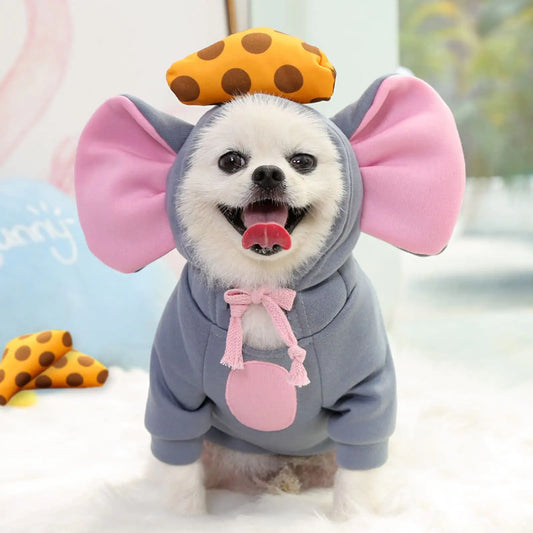 SEIS Winter Big Ear Mouse Dog Hoodies Cute Cheese Warm Pet Costume Halloween Cat Clothes for Small Medium Dogs Puppy French Bulldog Chihuahua (Gray L (Chest Circumference 64cm/ 25.2"))