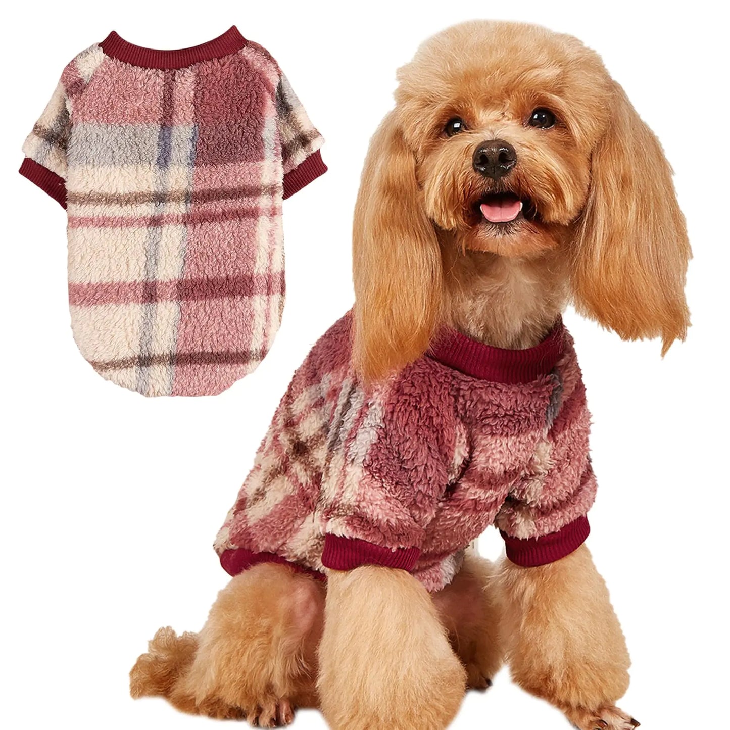 Jecikelon Plaid Dog Sweater Puppy Warm Winter Clothes for Small Dogs Cozy Soft Doggy Pullover Outfit Cat Clothing (X-Small Red1)