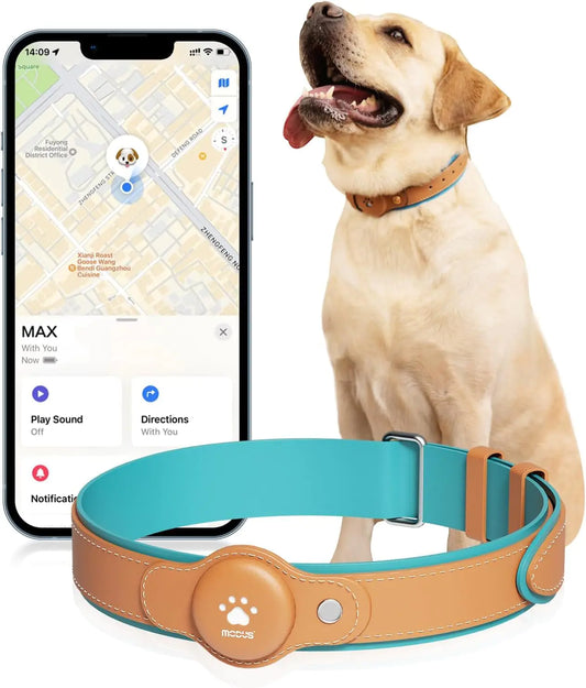 GPS Tracker for Dogs 2 in 1 Pet Tracking Smart Collar (Only iOS) No Monthly Fee GPS Tracker Dog Collar Real-time Location Comfortable PU Tracker Tag for Small Medium Large Dogs(Locator Included)